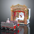 Ornate Miniature Theater Stage With Red Curtains Audience Seats And Performer