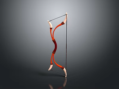 Red And Brown Curved Bow With String Traditional And Modern Design Weapon 3d model
