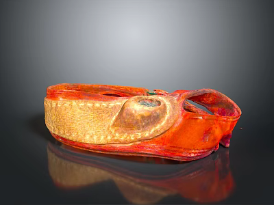 Red And Gold Shiny Leather Small Household Storage Item With Stitched Design For Daily Use 3d model