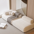 Modern Double Sofa Cream Double Sofa Carpet Books Blanket Curtain 3d model