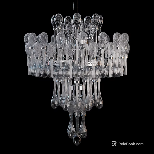Elegant Transparent Crystal Chandelier With Multiple Hanging Pendants For Interior Decoration 3d model 