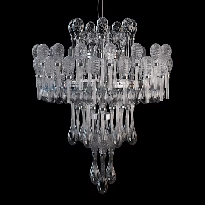 Elegant Transparent Crystal Chandelier With Multiple Hanging Pendants For Interior Decoration 3d model