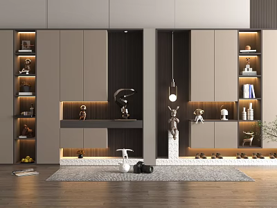 Modern Entryway Interior With Stylish Storage Cabinets Lighting Decorations And Shoe Storage 3d model