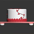 White Cake With Red Heart Decorations And Butterflies On Pink Heart Shaped Tray