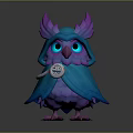 Cute Purple Blue Owl with Blue Cloak Skull Badge Big Eyes and Wings