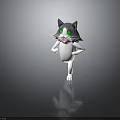 Cartoon Gray And White Cat With Green Eyes Running Open Mouth On Gray Background