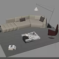 Modern Beige L shaped Sofa and Coffee Table Set with Grey Cushions Marble Table 3d model