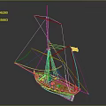 Sailing Ship 3D Model With Red Flag Wooden Deck Tall Masts And Classic Design