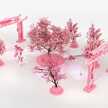 Artistic Pink Floral Installation Featuring Cherry Blossom Trees And Decorative Arch Structures 3d model