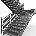 Modern Industrial Metal Staircase With Black Railings And Grid Design Steps