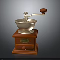 Vintage Manual Coffee Grinder With Wooden Base Metal Grinding Bowl Red Handle And Knob