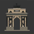 Classical Triumphal Arch Model Featuring Stone Structure And Horses Sculpture On Top