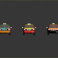 Colorful Toy Taxi Models In Various Colors With Roof Signs On Black Background