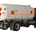 Orange and White Tanker Truck with Hazard Symbols on Tank Body Design