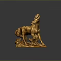 Exquisite Golden Horse Sculpture Carving With Artistic Details And Decorative Base Design