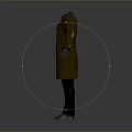 Brown Long Double Breasted Coat Display with Blue Shirt Tie Black Pants and Shoes
