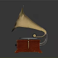 Classic Vintage Gramophone With Golden Horn Red Base And Black Record