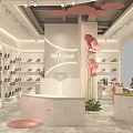 Amanlee's Modern Shoe Boutique With Pink White Decor Shoe Shelves Shoes Marble Counters And Plants