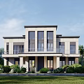 Modern Detached Villa Exterior Design Featuring Two Story Structure And Large Windows