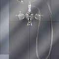 Vintage Chrome Bathroom Faucet With Dual Handles And Shower Hose