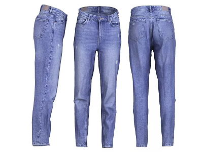 Classic Blue Denim Jeans Front Back Side View With Straight Leg Fit And Pockets 3d model
