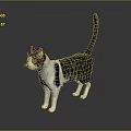 Gray and White Striped Cat Standing on Black Floor With Reflection and Gray Gradient Background 3d model