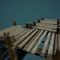 Rustic Wooden Pier Structure With Stairs Planks And Support Posts 3d model