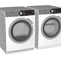Modern Silver Front Loading Washing Machines With Digital Control Panels and LED Displays