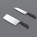 Kitchen Knives Including Cleaver And Chef Knife With Black Riveted Handles On Grey Background