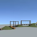 Outdoor Playground Equipment With Swings Slide Tunnel And Grass Hill Design