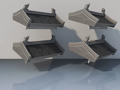 Traditional Chinese Roof 3D Models With Gray Tiles And Decorative Eaves 3d model