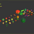 Artistic Colorful Fruits and Vegetables Decorative Pieces in Bright Red Green Yellow Hues