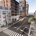 Vibrant Commercial Street With Multistory Buildings Pedestrians Cars And Traffic Lights