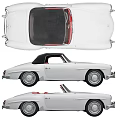 Vintage White Convertible Sports Car with Black Soft Top Red Interior Multiple Views