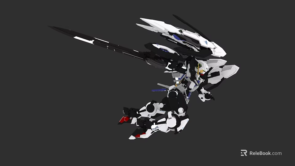 Futuristic Mech Game Movie Character with White Black Armor Winged Design and Long Sword 3d model 