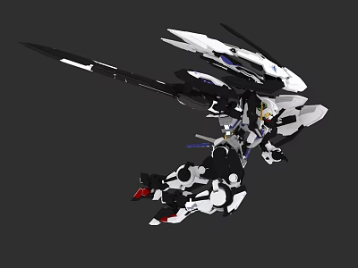 Futuristic Mech Game Movie Character with White Black Armor Winged Design and Long Sword 3d model