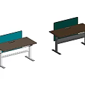 Office Desks Design with Green Orange Dividers Brown Gray Tabletops Metal Frames Lower Shelves