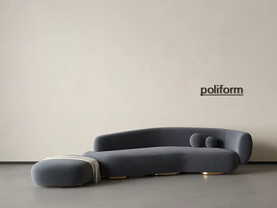Poliform Gray Curved Three Seater Sofa With Cushions And Gold Legs In Modern Interior 3d model