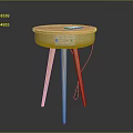 Modern Round Accent Table With Wooden Legs And Fabric Covered Top Surface