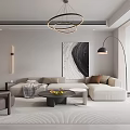 Elegant Modern Living Dining Room Interior Design With Sofa Coffee Table Abstract Painting And Chandelier