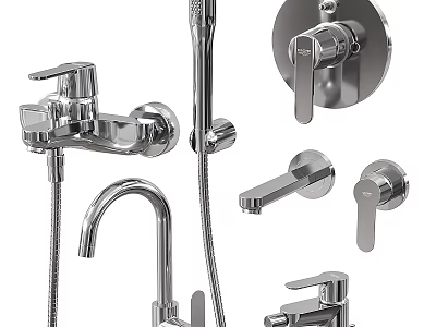 Modern Bathroom Faucets with Handheld Shower Basin Taps and Chrome Finish Fixtures 3d model