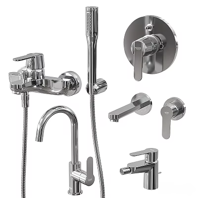 Modern Bathroom Faucets with Handheld Shower Basin Taps and Chrome Finish Fixtures 3d model