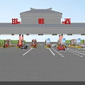 Highway Service Area Featuring Traditional Chinese Architecture Green Lawns And Parking Spaces