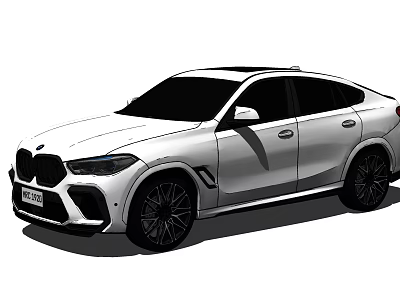 White BMW Sporty SUV Coupe With Black Wheels And Aerodynamic Lines 3d model