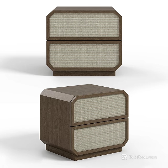Modern Wooden Bedside Table With Woven Drawer Panels And Sleek Design 3d model 