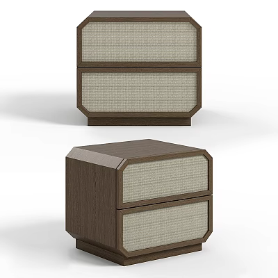 Modern Wooden Bedside Table With Woven Drawer Panels And Sleek Design 3d model