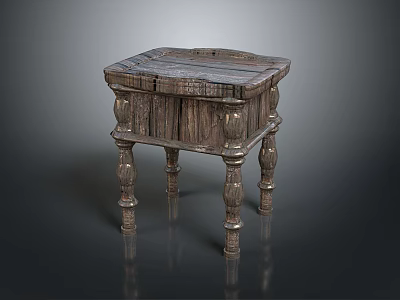 Vintage Wooden Side Table With Square Top Featuring Ornate Carved Legs 3d model