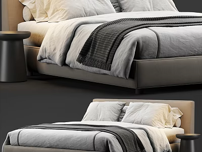 Modern Double Bed Interior Design With Gray Bedding White Pillows And Side Table 3d model