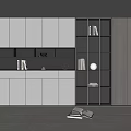 Modern Decorative Cabinet Featuring Sleek Gray And White Design Glass Doors Books And Decorations
