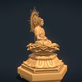 Exquisite Buddha Sculpture Carving in Sitting Posture with Lotus Pedestal and Rayed Halo